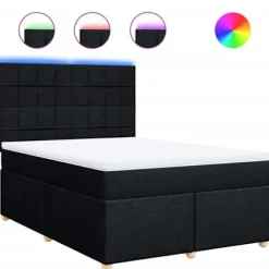 Maison Exclusive - Sengebund med lameller og madras Sort 160x200 cm Stof