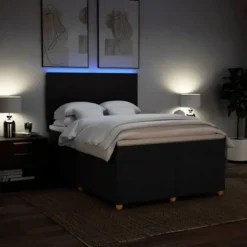 Maison Exclusive - Sengebund med lameller og madras Sort 160x200 cm Stof