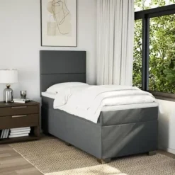 Maison Exclusive - Sengebund med lameller og mørkegrå madras 100x200cm Stof