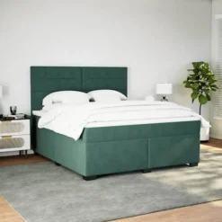 Maison Exclusive - Sengebund med lameller og mørkegrøn madras 180x200cm Velour