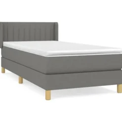Maison Exclusive - Sengebund med lameller og mørkegrå madras 80x200 cm Stof
