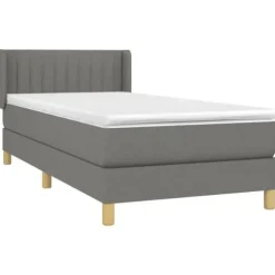 Maison Exclusive - Sengebund med lameller og mørkegrå madras 80x200 cm Stof