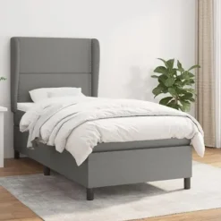 Maison Exclusive - Sengebund med lameller og madras Mørkegrå 90x190 cm Stof