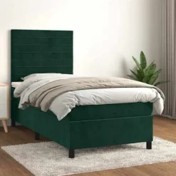 Maison Exclusive - Sengebund med lameller og mørkegrøn madras 90x200 cm