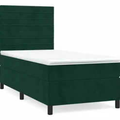 Maison Exclusive - Sengebund med lameller og mørkegrøn madras 90x200 cm