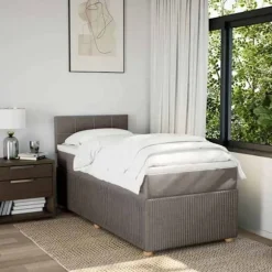 Maison Exclusive - Sengebunde med lameller og madras Taupe 80x200 cm Stof