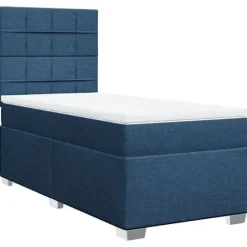 Maison Exclusive - Sengebund med lameller og madras Blå 90x190 cm Stof