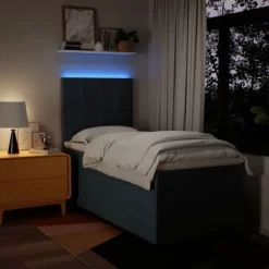 Maison Exclusive - Sengebund med lameller og madras Blå 90x190 cm Stof