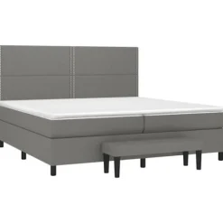 Maison Exclusive - Sengeramme med lameller og madras Mørkegrå 200x200cm Stof