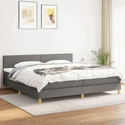Maison Exclusive - Sengeramme med lameller og madras Mørkegrå 200x200cm Stof