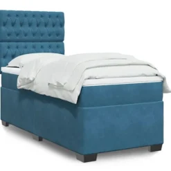Maison Exclusive - Sengestel med latexbund og blå madras 90x190 cm velour