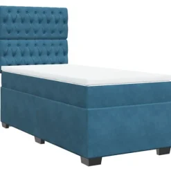 Maison Exclusive - Sengestel med latexbund og blå madras 90x190 cm velour