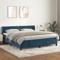 Maison Exclusive - Sengestel med lameller og mørkeblå madras 160x200cm Velours