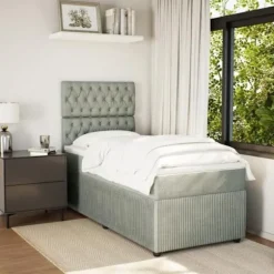 Maison Exclusive - Sengestel med lameller og madras i lys grå 90x190 cm Velour
