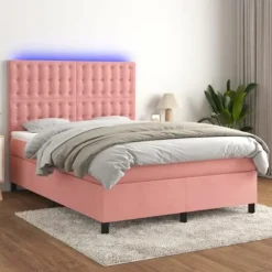 Maison Exclusive - Sengestel med lameller, madras og LED Rosa 140x190 cm Velour