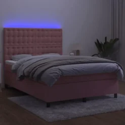 Maison Exclusive - Sengestel med lameller, madras og LED Rosa 140x190 cm Velour