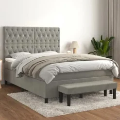 Maison Exclusive - Sengestel med lameller og grålig madras 140x200cm Velour