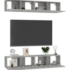 Maison Exclusive - TV-møbler 4 stk Grå beton 80x30x30 cm Ingeniørtræ Betonggrå
