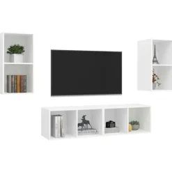 Maison Exclusive - Vægmonterede TV-møbler 4 stk Hvid Ingeniørtræ Vit