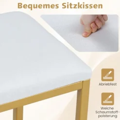 Makeup-skammel med blød hynde, guldfarvede metalben, hvid