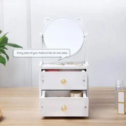 Makeupspejl - Makeupboks - Katteørespejl - Hvid