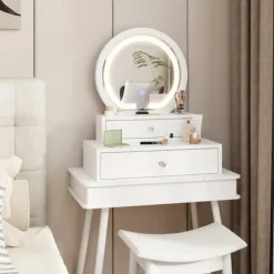 Makeup-spejl med 2 skuffer – Hvid