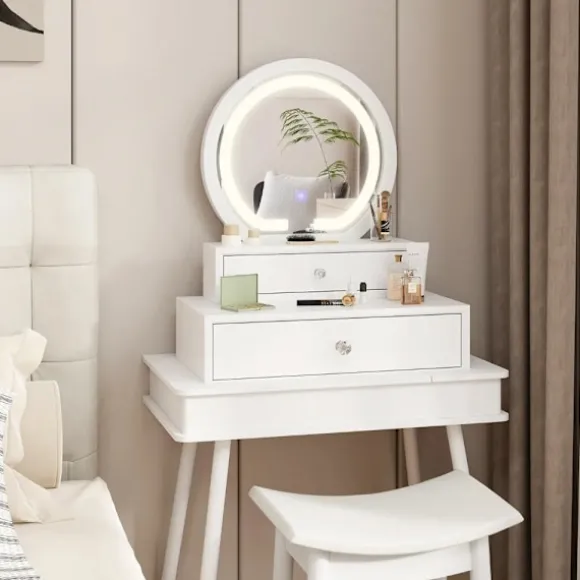 Makeup-spejl med 2 skuffer – Hvid