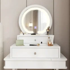 Makeup-spejl med 2 skuffer – Hvid