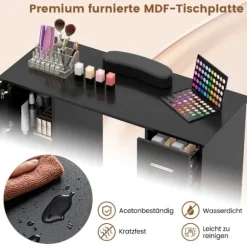 Manicurebord med skuffeskabe & Håndledsstøtte manicure bord sort