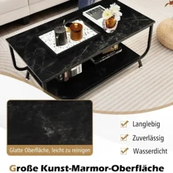 Marmor sofabord Rektangulært sofabord med 2 niveauer 105 x 55 x 46,5 cm Sort