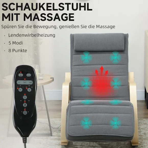Massagegyngestol med lændevarme, 3 tilstande, grå