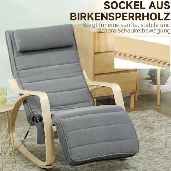 Massagegyngestol med lændevarme, 3 tilstande, grå