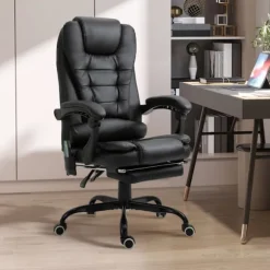 Massagestol Med 7 Punkters Executive Stol Højdejusterbar Drejestol Med Integreret Fodstøtte Lændepude 67 X 79 X 111-121 Cm