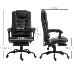 Massagestol Med 7 Punkters Executive Stol Højdejusterbar Drejestol Med Integreret Fodstøtte Lændepude 67 X 79 X 111-121 Cm
