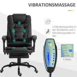 Massagestol Med 7 Punkters Executive Stol Højdejusterbar Drejestol Med Integreret Fodstøtte Lændepude 67 X 79 X 111-121 Cm