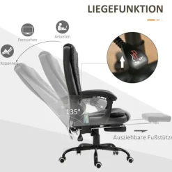 Massagestol Med 7 Punkters Executive Stol Højdejusterbar Drejestol Med Integreret Fodstøtte Lændepude 67 X 79 X 111-121 Cm