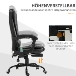 Massagestol Med 7 Punkters Executive Stol Højdejusterbar Drejestol Med Integreret Fodstøtte Lændepude 67 X 79 X 111-121 Cm