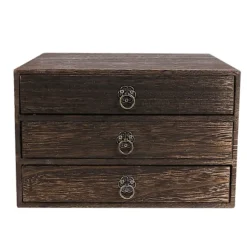 Massivt træ opbevarings skrivebordsskuffe retro skuffe-type skrivebords opbevaringsboks (3 lag) (25,5X24,5X15,5CM, brun)