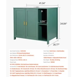 Møbel til Kattebakke - DUOKU - KLCB-09 - Diskret Skab - Aftagelig Skillevæg - 105x68x88,5 cm Mörkgrön + guldiga handtag