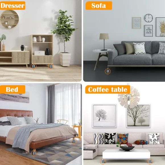 Møbelben 1 tomme justerbare, 4 stk. Metal Sengeben Løftehøjde 1"-1,7", Kraftige Sofaben (Small - Grå - 4 stk.) Grey