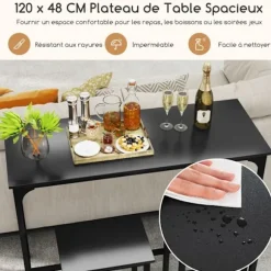 Møblesæt til Spisestue 3 Deler - COSTWAY - 2 Barstole - til Spisestue, Lille Rum, Bistro Sort