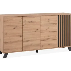 MEDAN spisestue skænk - Artisan eg og antracit indretning - 3 låger + 4 skuffer - L160 x H85 x D40 cm hantverkare ek / antracit