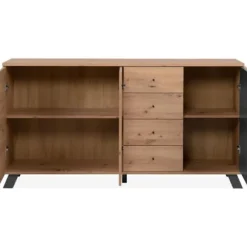 MEDAN spisestue skænk - Artisan eg og antracit indretning - 3 låger + 4 skuffer - L160 x H85 x D40 cm hantverkare ek / antracit