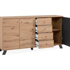 MEDAN spisestue skænk - Artisan eg og antracit indretning - 3 låger + 4 skuffer - L160 x H85 x D40 cm hantverkare ek / antracit