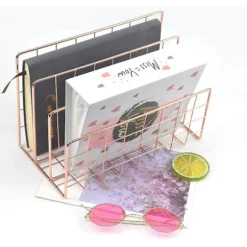 Metal Magasinholder Skrivebordsfilholder, 3-slot jern trådopbevaringsreol Hylde Filorganisatorholder Multifunktionel Brevfil Bogopbevaringskurv Rose Gold | Fyndiq