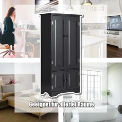 Midiskab, sideskab, highboard, højskab, træ, sort, 59 x 32 x 123 cm