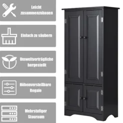 Midiskab, sideskab, highboard, højskab, træ, sort, 59 x 32 x 123 cm