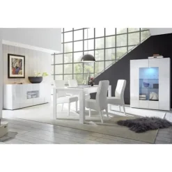 MILANO skænk - Blank hvidlakeret indretning - 2 låger 2 skuffer - L181 x D43 x H84 cm Högblank vit lack