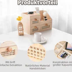 Mini bambus kommode (usamlet), 3 skuffer med hylder, til studie/køkken/soveværelse