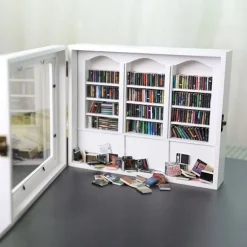 Mini Bibliotek Anti- Bogreol Træ Miniature Ornament Dukkehjem A